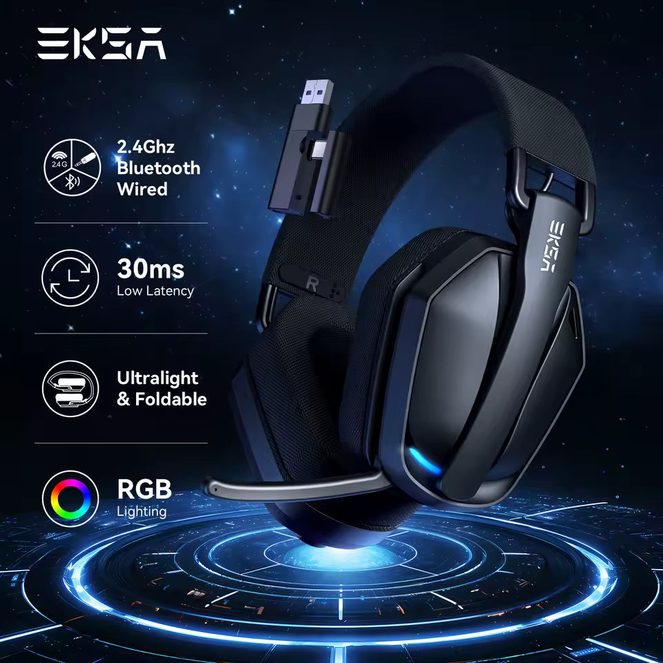 Audifonos Gaming ultra ligeros con Bluetooth 5.4 inalámbricos  con RGB para PC/Consolas/Móviles
